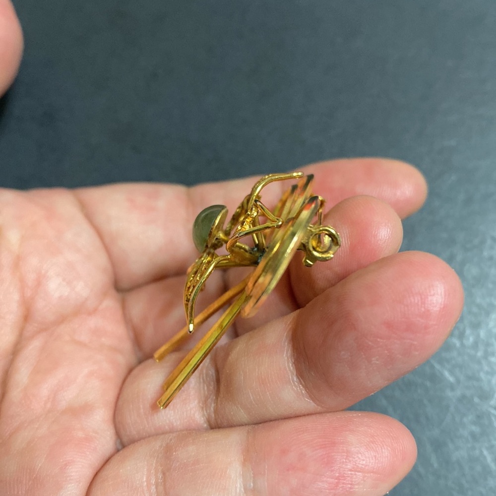 🖤Vtg💕Jade flower ribbon brooch - Picture 6 of 11